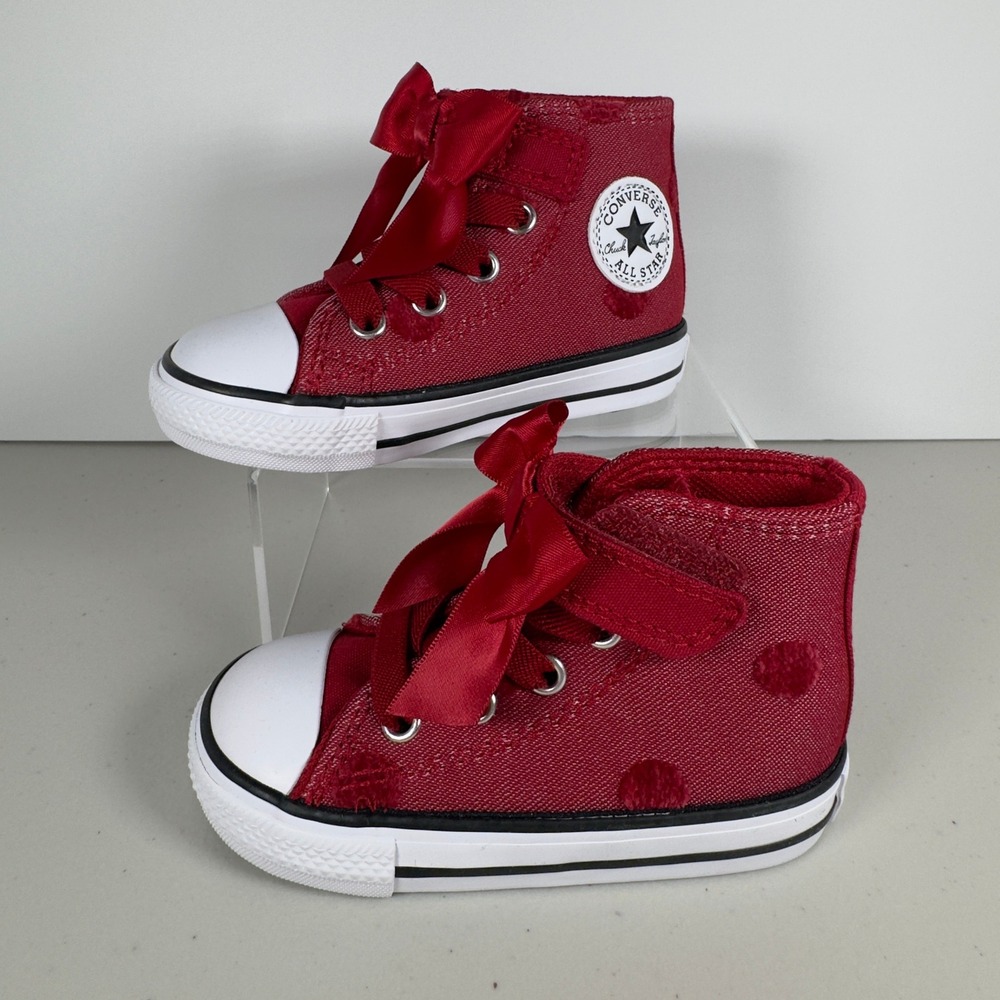 Converse Chuck Taylor All Star Infant 5 Red Polka Dot Ribbon Bow Shoes A15143F